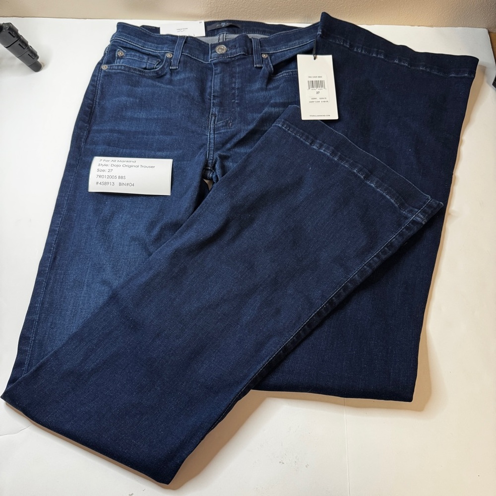 7 For All Mankind Dojo Flare Trouser Jeans BBS Denim 27 x 34 NWT #458913 #1672 - Picture 2 of 10